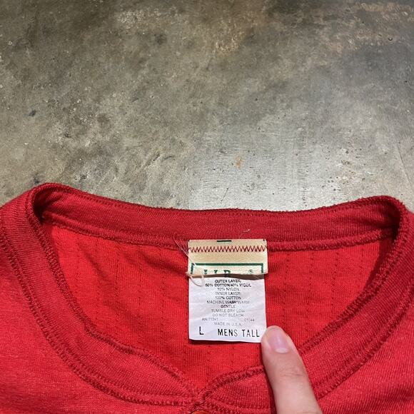 Vintage 80s LL Bean Red Henley Wool Blend Fall Shirt - Picture 3 of 3